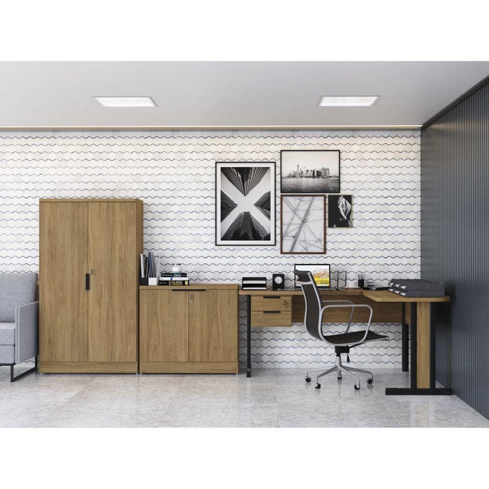 Conjunto Home Office 3 Peças com Escrivaninha, Balcão e Armário Kappesberg Itapuã