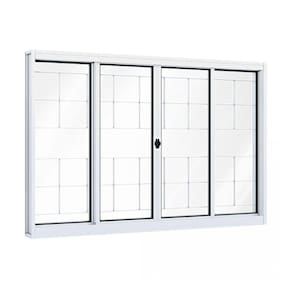 Janela de Aço de Correr 120x150cm 4 Folhas com Grade e Vidro Liso Riobras Branco