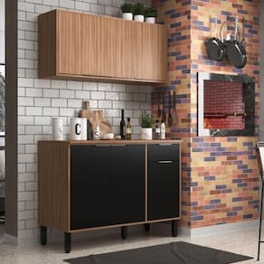 Cozinha Modulada 2 Peças 6 Portas 1 Gaveta Thalita Moveis Sul Nogal Manchester/Preto