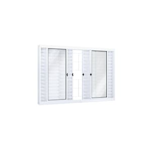 Janela de Aço Veneziana 100x200cm 6 Folhas com Grade Quadrada e Vidro Riobras Branco