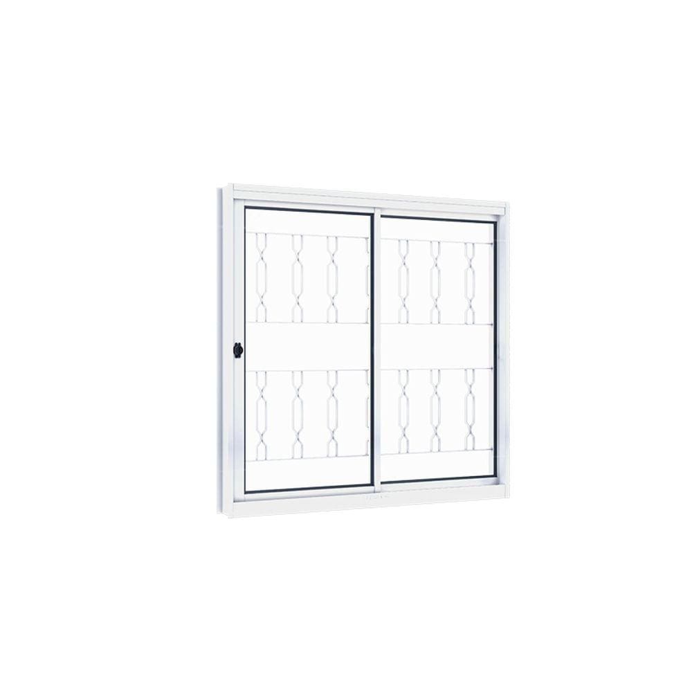 Janela de Aço de Correr 100x100cm 2 Folhas com Grade Mosaico e Vidro Riobras Branco