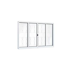 Janela de Aço de Correr 120x150cm 4 Folhas com Grade Mosaico e Vidro Riobras Branco