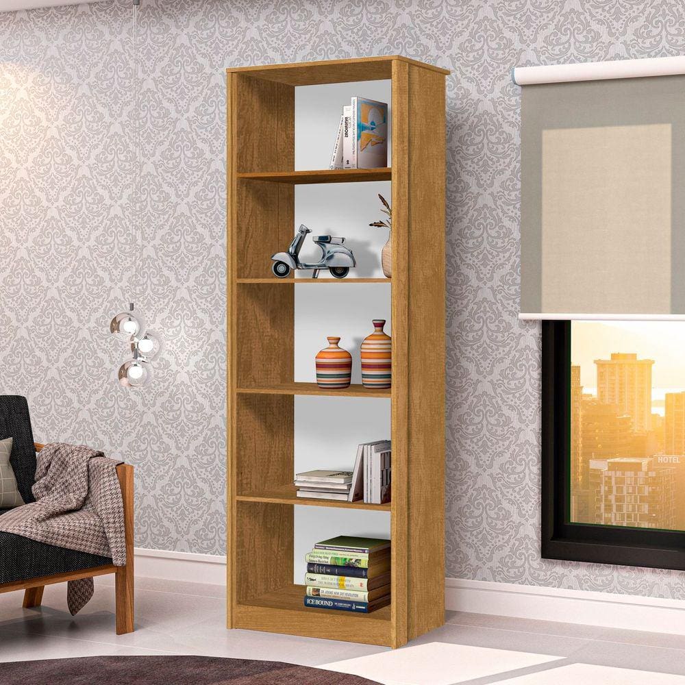 Estante para Livros 4 Prateleiras Office J&A Móveis Marrom/Off White