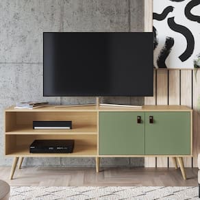 Rack para TV até 55 Polegadas 2 Portas e Pés de Madeira Amber Genialflex Savana/Alecrim