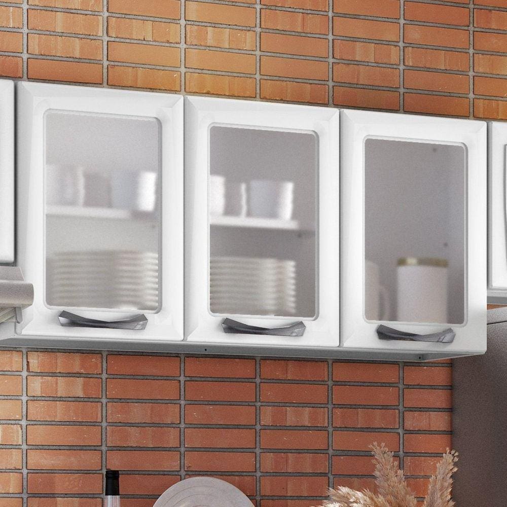 Armário em Aço 120cm 3 Portas com Vidro New Premium Itatiaia Branco