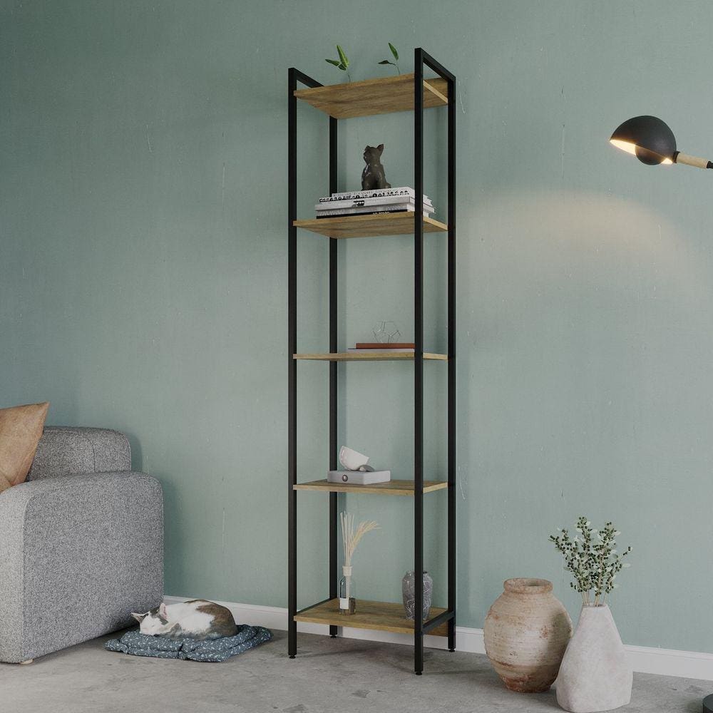 Estante para Livros Industrial Aço Multiuso 5 Prateleiras 187x45cm Active Yescasa Lamina Mel