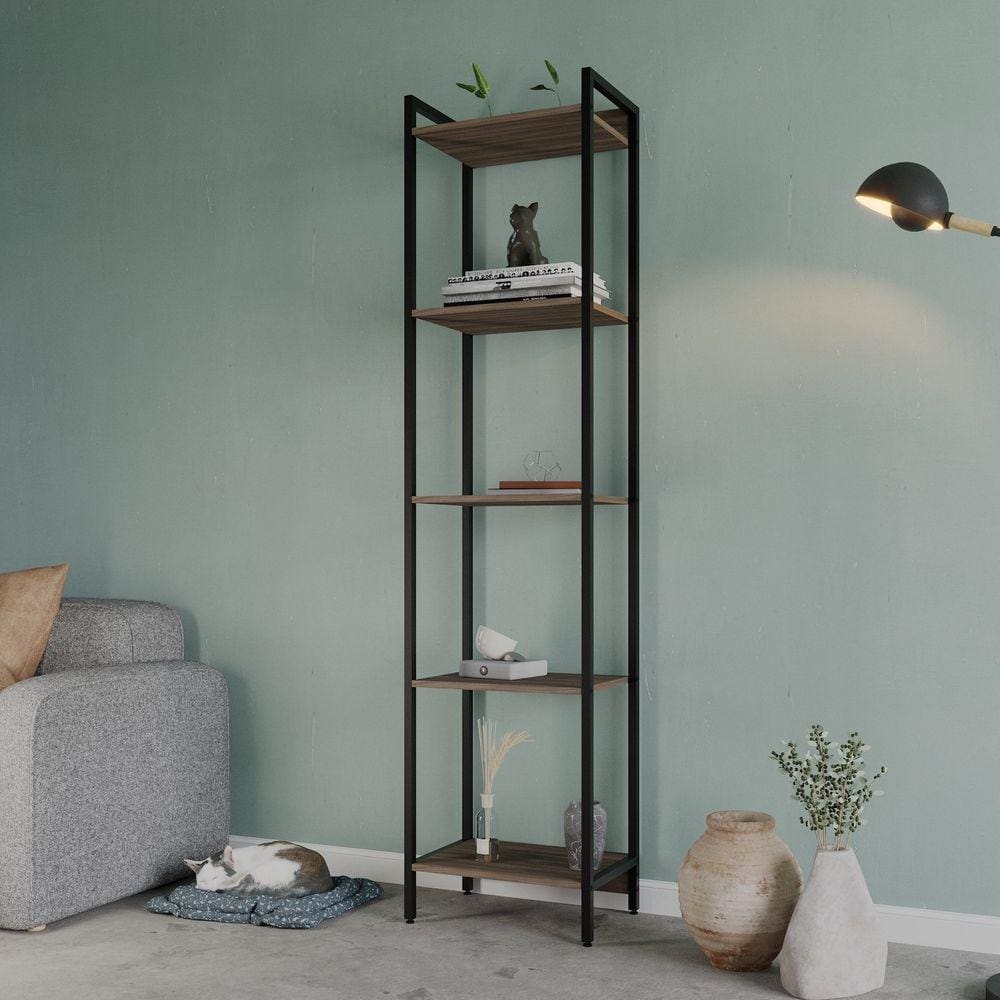 Estante para Livros Industrial Aço Multiuso 5 Prateleiras 187x45cm Active Yescasa Nogal