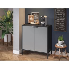 Balcão Multiuso 2 Portas 70cm Smart Itatiaia Preto Matte/Cinza Texturizado