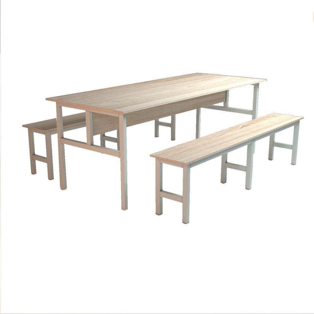 Mesa Refeitório 8 Lugares com 2 Bancos Metal Wood Design Fresno/Cristal