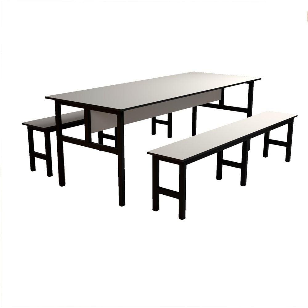 Mesa Refeitório 8 Lugares com 2 Bancos Metal Wood Design Cristal/Preto