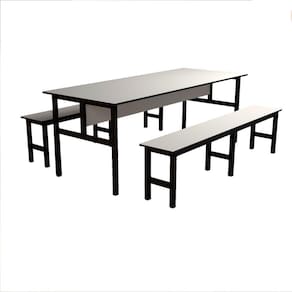 Mesa Refeitório 8 Lugares com 2 Bancos Metal Wood Design Cristal/Preto
