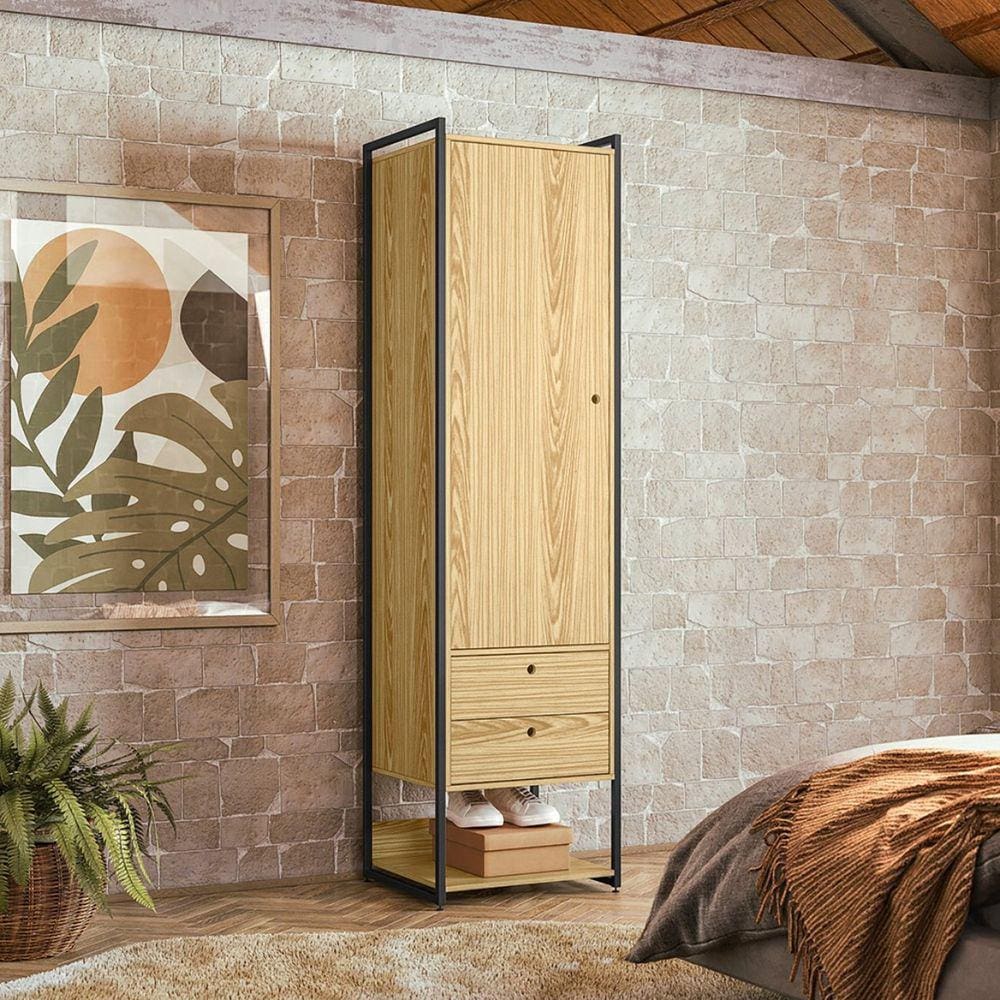 Guarda Roupa Closet Industrial 1 Porta 2 Gavetas Olivar Pinus