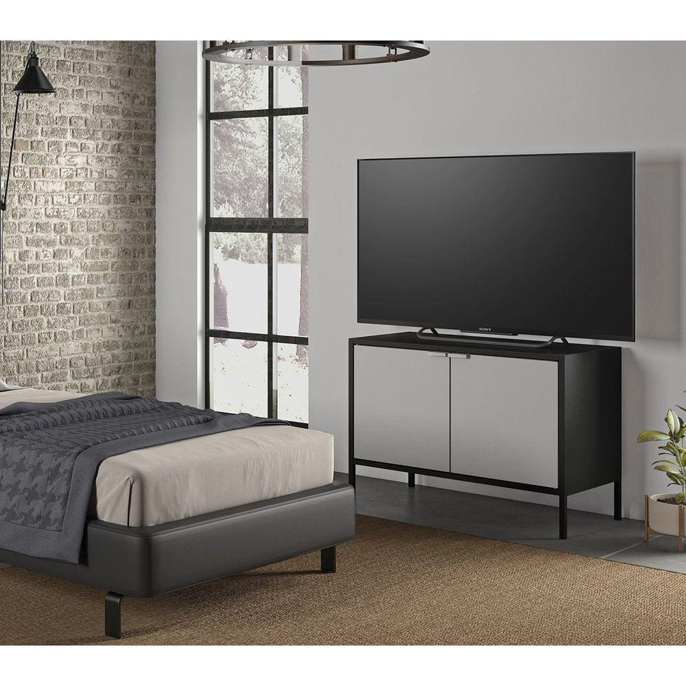Balcão Multiuso Baixo 2 Portas Smart Itatiaia Preto Matte/Cinza Texturizado