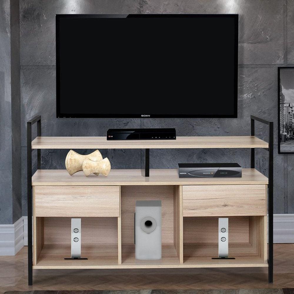 Rack para TV Até 50 Polegadas 2 Gavetas 3 Nichos Alfa Ciplafe Preto/carvalho Montreal