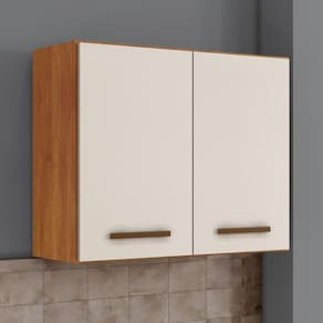 Armario Aéreo de Cozinha 2 Portas Valencia Kaiki Móveis Marrom/Off White