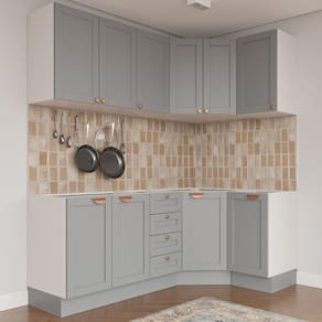 Cozinha Modulada 6 Peças sem Tampo 3 Aéreos 6 Portas e 3 Balcões Arizona CabeCasa MadeiraMadeira Branco/Cinza