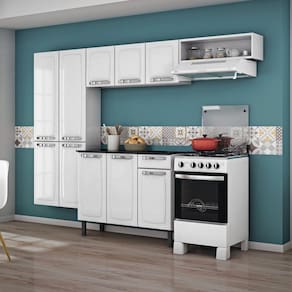 Cozinha Compacta em Aço 4 Peças 10 Portas 1 Gaveta 1 Nicho Rose Itatiaia Branco