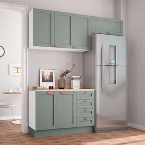 Cozinha Modulada 3 Peças com Tampo 2 Aéreos 1 Balcão Arizona CabeCasa MadeiraMadeira Branco/Menta