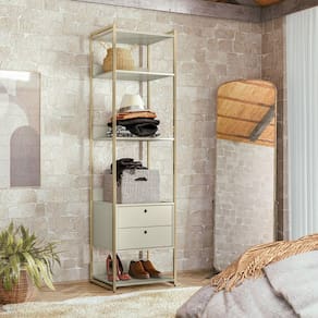 Estante para Livros Industrial 2 Gavetas 5 Prateleiras 03 Olivar Off White