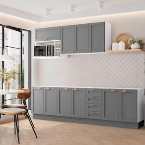 Cozinha Modulada 6 Peças Sem Tampo 3 Aéreos 3 Balcões Arizona CabeCasa MadeiraMadeira Branco/Cinza