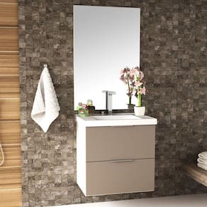 Gabinete para Banheiro com Cuba e Espelheira 60cm Pietra Móveis Bosi Branco/Gianduia Brilho
