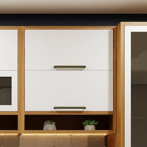 Armário Aéreo de Cozinha 80cm com 2 Portas Basculantes e Nicho 100% Mdf Vicenzaespresso Móveis Amêndoa/Branco