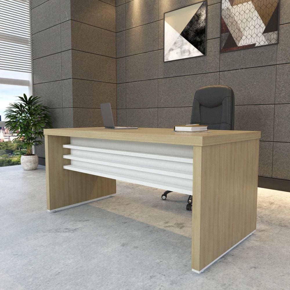 Mesa para Escritório 1,6m Tamburato Elegante Artany Carvalho/Branco