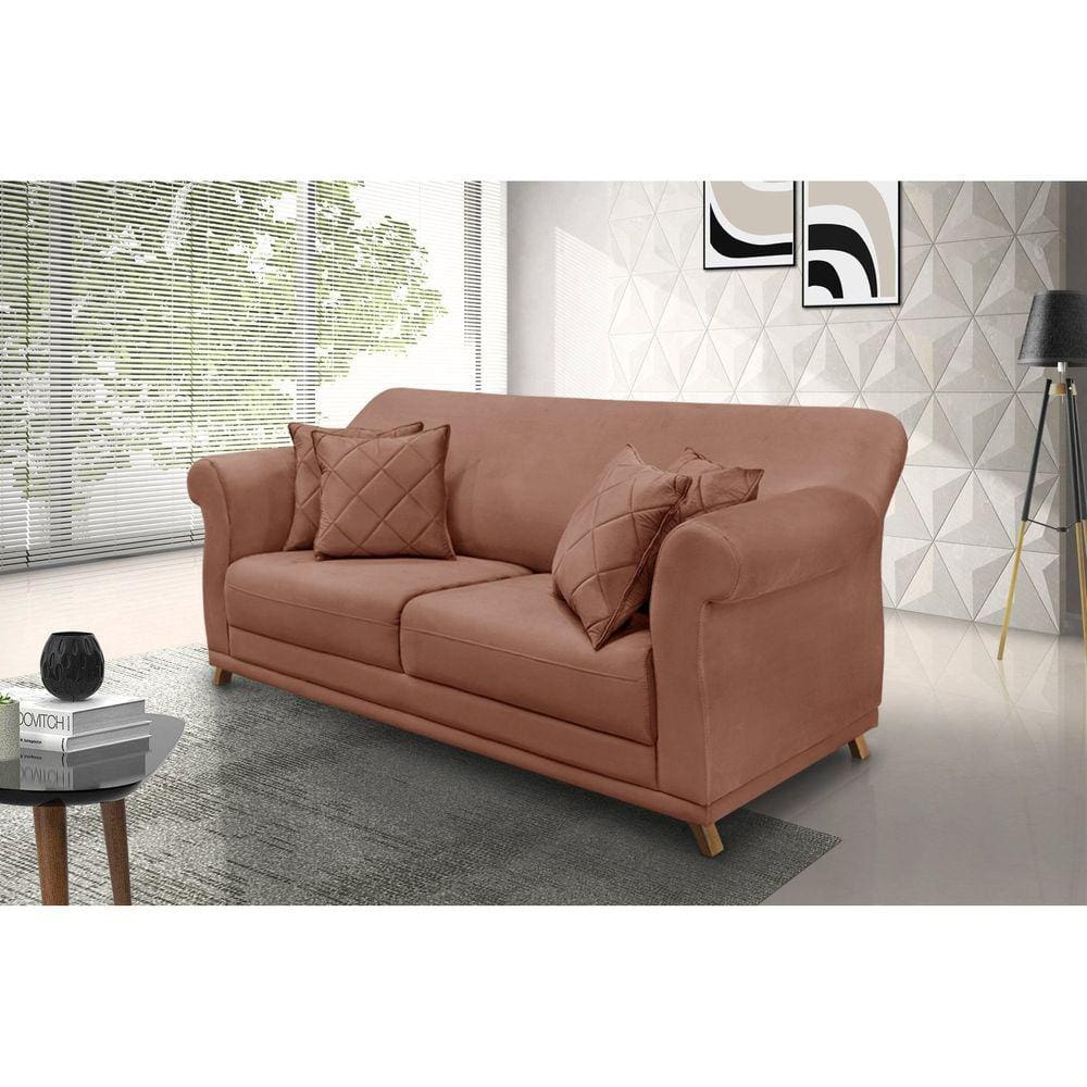 Sofá 3 Lugares 220cm Veludo Arras Spezzia Decor Cobre