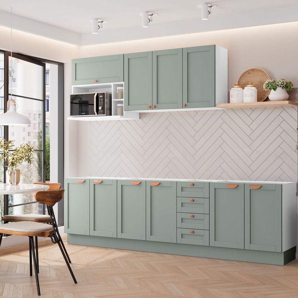 Cozinha Modulada 6 Peças Sem Tampo 3 Aéreos 3 Balcões Arizona CabeCasa MadeiraMadeira Branco/Menta