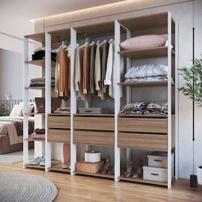 Guarda Roupa Closet 4 Peças com 2 Cabideiros 6 Gavetas e 11 Nichos Easy Branco/Montana