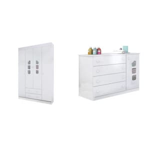 Guarda-Roupas 4 Portas 2 Gavetas e Cômoda 4 Gavetas 1 Porta Lívia Phoenix Baby Branco