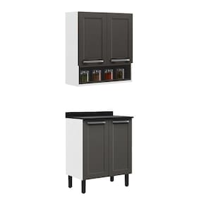 Cozinha Compacta em Aço 2 Peças 4 Portas 1 Nicho Florença Itatiaia Grafite/Cinza
