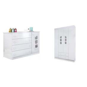 Quarto infantil com Guarda-Roupa 4 Portas 2 Gavetas e Cômoda Lívia Phoenix Baby Branco