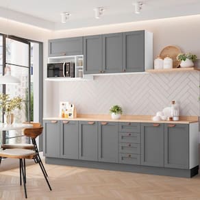 Cozinha Modulada 6 Peças com Tampo 3 Aéreos 3 Balcões Arizona CabeCasa MadeiraMadeira Branco/Cinza