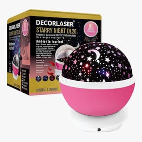 Luminária Abajur Gira Projetor Estrelas LED RGB Starry Night Decorlaser Rosa