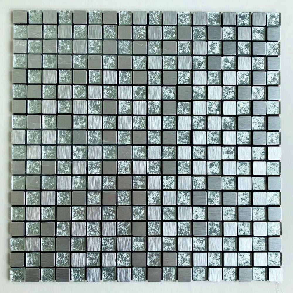Pastilha de Metal Autocolante 30x30cm Glass Mosaic Prata/Escovada