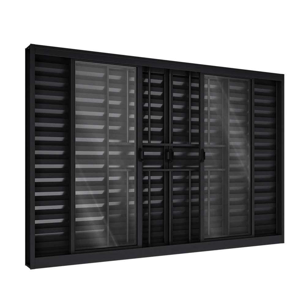 Janela de Alumínio Veneziana de Correr Central Com Grade 6 Folhas 100x150cm Riobras Preto