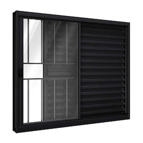 Janela de Alumínio Veneziana de Correr Lateral Com Grade 3 Folhas 100x120cm Riobras Preto