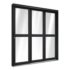 Porta de Aço de Correr Lateral com Travessa 3 Folhas 213x200cm Aço Pronto Riobras Preto