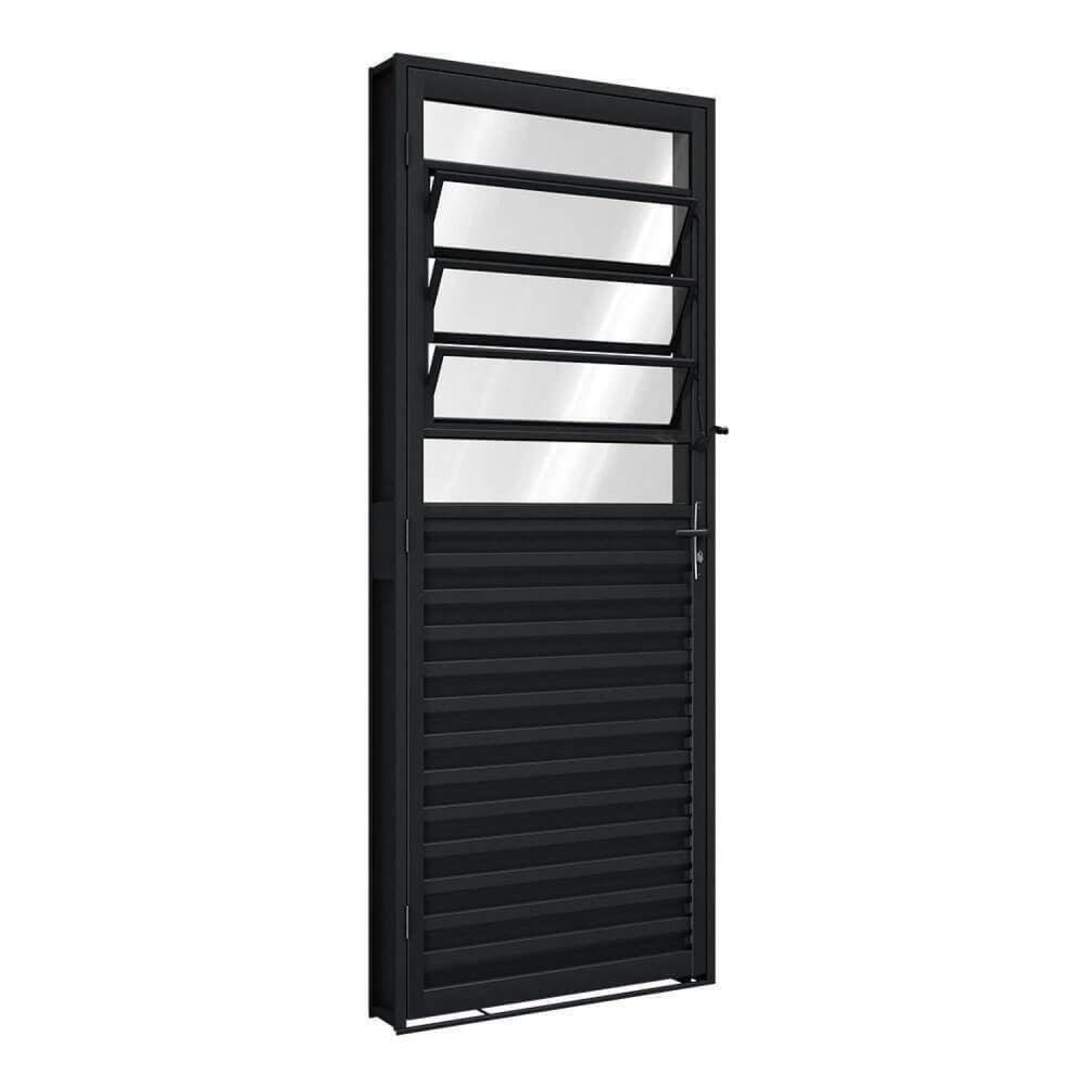 Porta de Aço de Giro Mista com Basculante 215x85cm Aço Pronto Riobras Preto