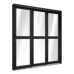 Porta de Aço de Correr Lateral com Travessa 3 Folhas 213x150cm Aço Pronto Riobras Preto