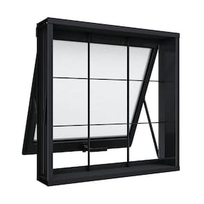 Janela de Aço Maxim-Ar com Grade Quadrada 60x60cm Aço Pronto Riobras Preto