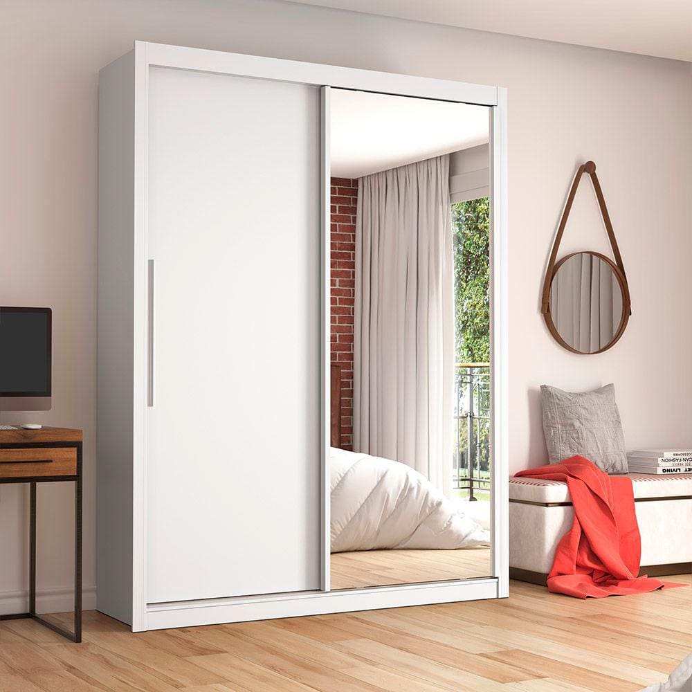 Guarda Roupa 2 Portas Solteiro Com Espelho Royale Branco - Gelius