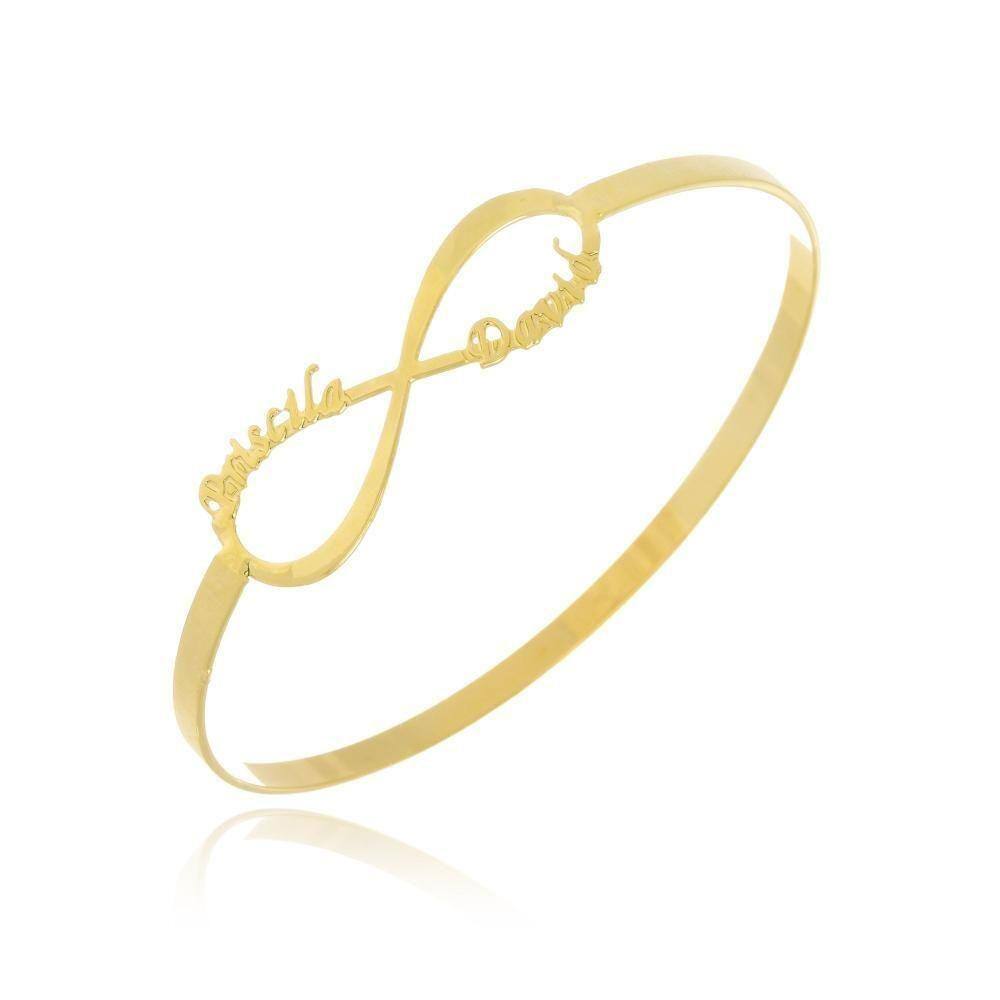 Pulseira Rígida Com Infinito E Nome Do Casal Folheado Em Ouro 18k [f027]