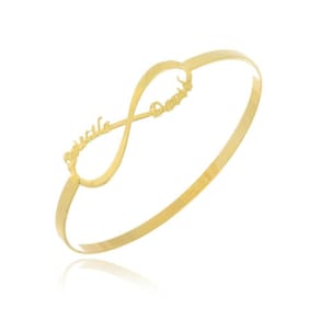 Pulseira Rígida Com Infinito E Nome Do Casal Folheado Em Ouro 18k [f027]
