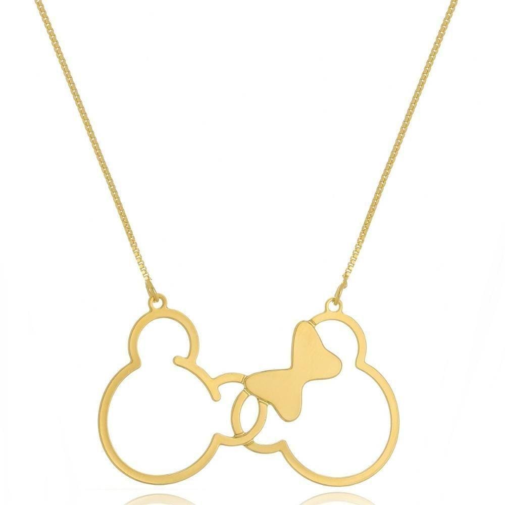 Colar Personalizado Mickey E Minnie Entrelaçados Folheado Em Ouro 18k [f027]
