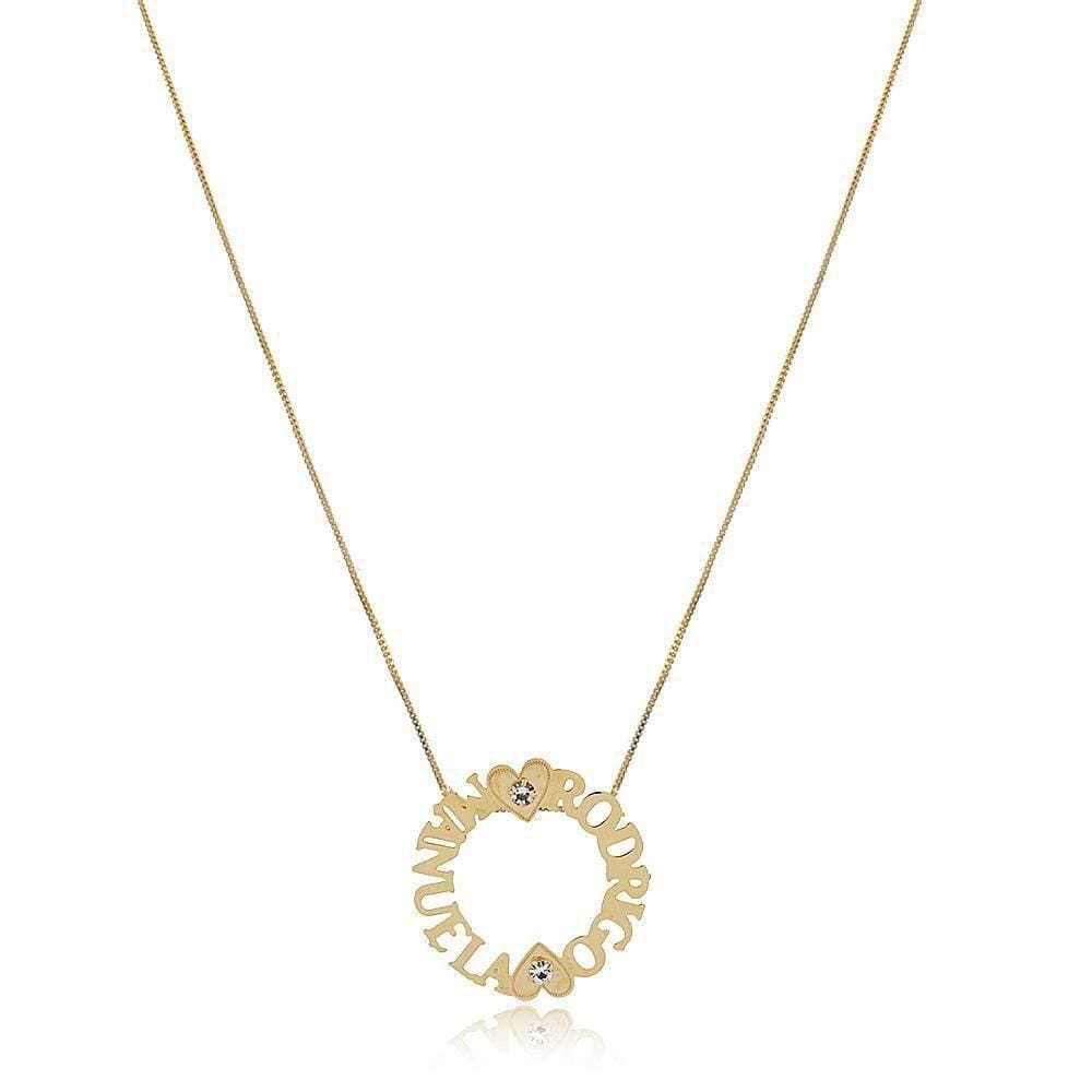 Colar Personalizado Com Nomes Filhos Coração Zircônia Folheado Ouro [f027]