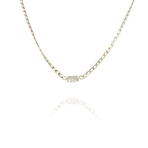 Choker De Corrente Chapada Com Zircônias Ao Centro Folheado A Ouro 18k [f027]