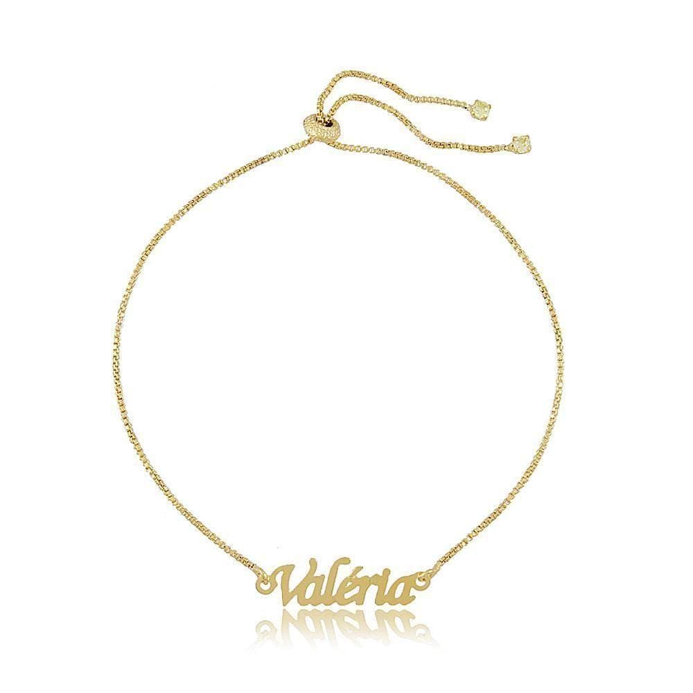 Pulseira Com Nome Gravado E Fecho De Gravata Folheado Em Ouro 18k [f027]