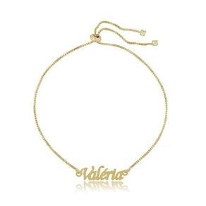 Pulseira Com Nome Gravado E Fecho De Gravata Folheado Em Ouro 18k [f027]